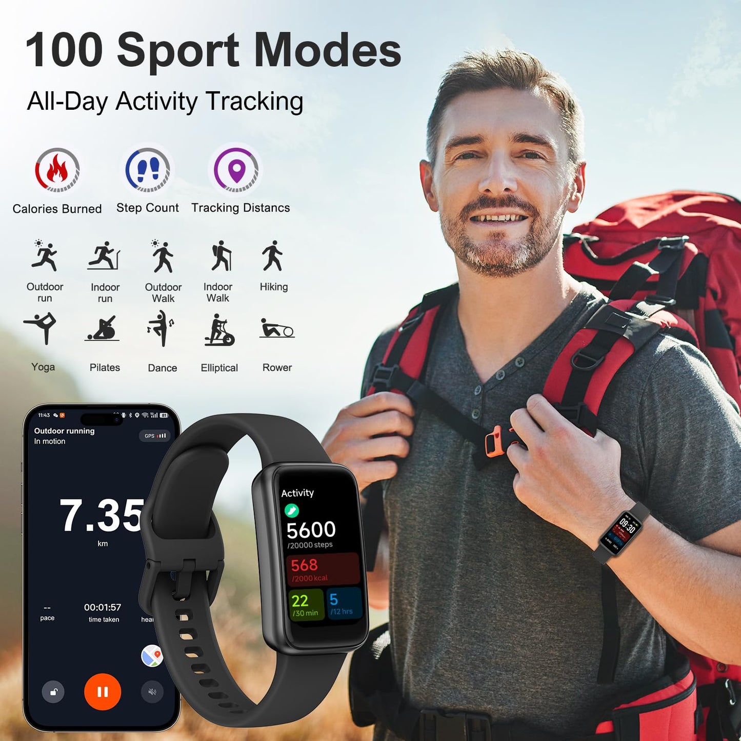 VMQIPNS Fitness Tracker,Smart Watch with 24/7 Heart Rate Blood Oxygen Sleep Monitor,1.47" HD Touchsreen with Step & Calorie Counter 100+ Sport Modes Health Activity Trackers for Men and Women (Black)