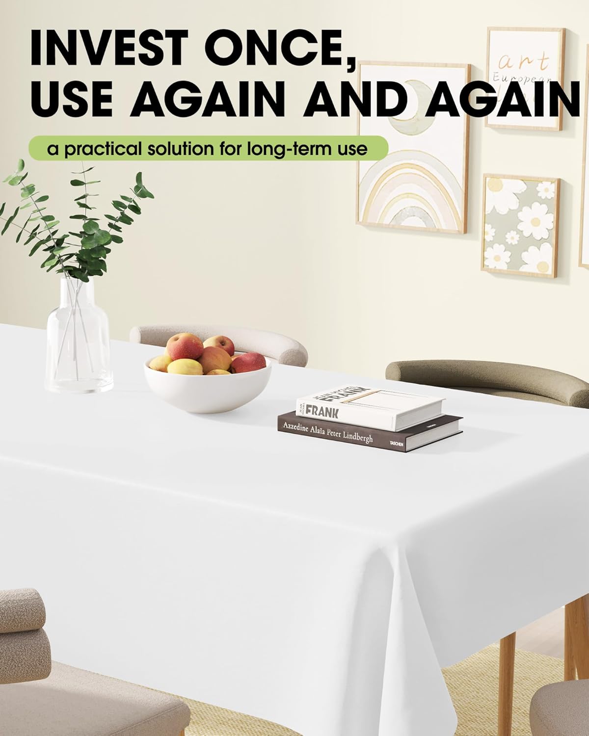 Pureegg Rectangle Tablecloth - Durable 60" x 102" Polyester for Outdoor Parties & Weddings | 2 Pack, White