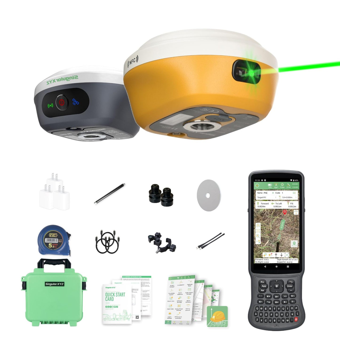 L1-Laser GNSS RTK Surveying Equipment with IMU Rover & Base, GNSS Receiver | Handheld Collector with Software & AR Stakeout | 2cm Accuracy, 15km UHF, 120° Tilt Survey, Supports PPP/PPK/RTK/NTRIP/Radio