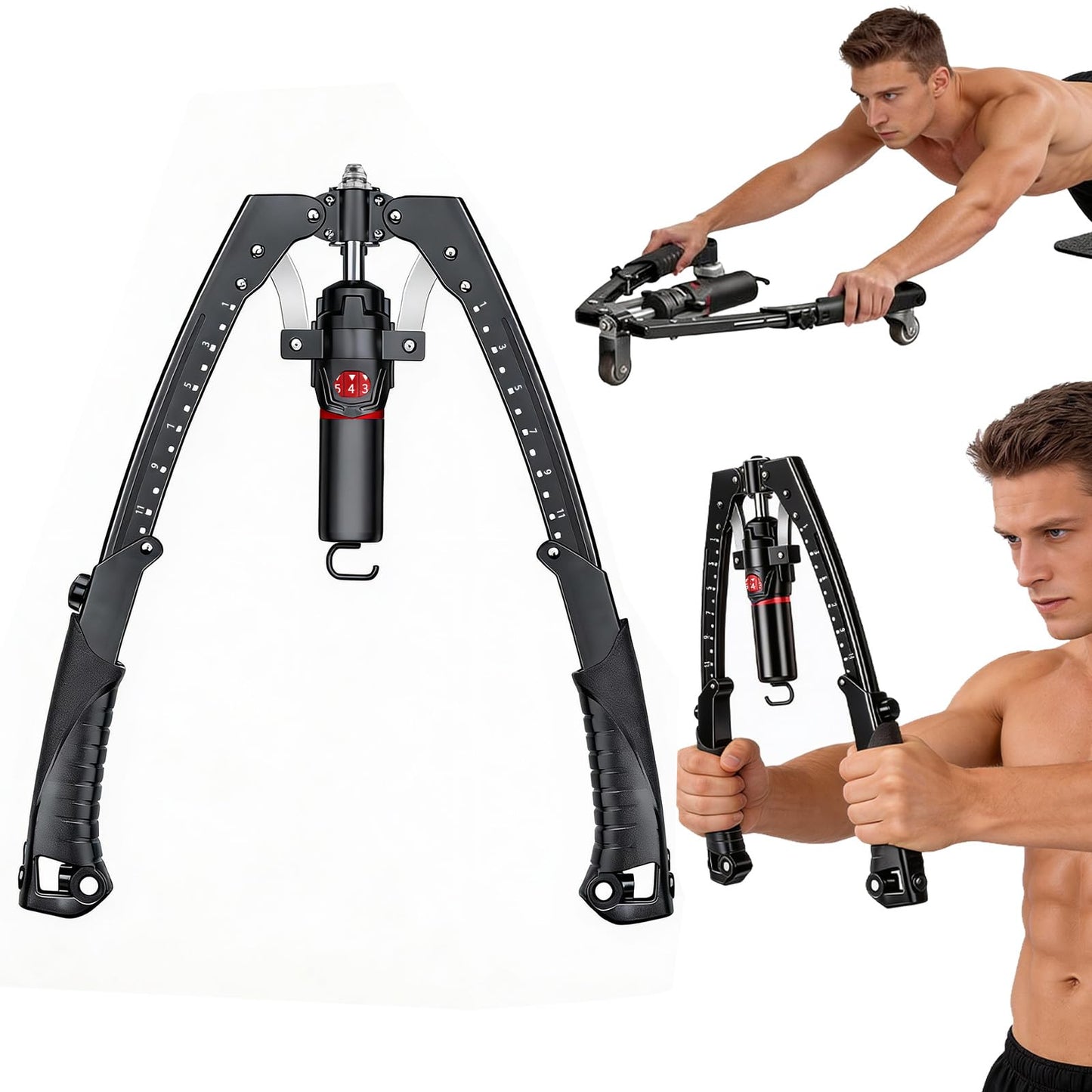 Hydraulic Twister Arm Trainer & Ab Roller, 2-in-1 Adjustable Chest Workout Equipment for 22-440lbs Resistance, Full Body Trainer for Men & Women