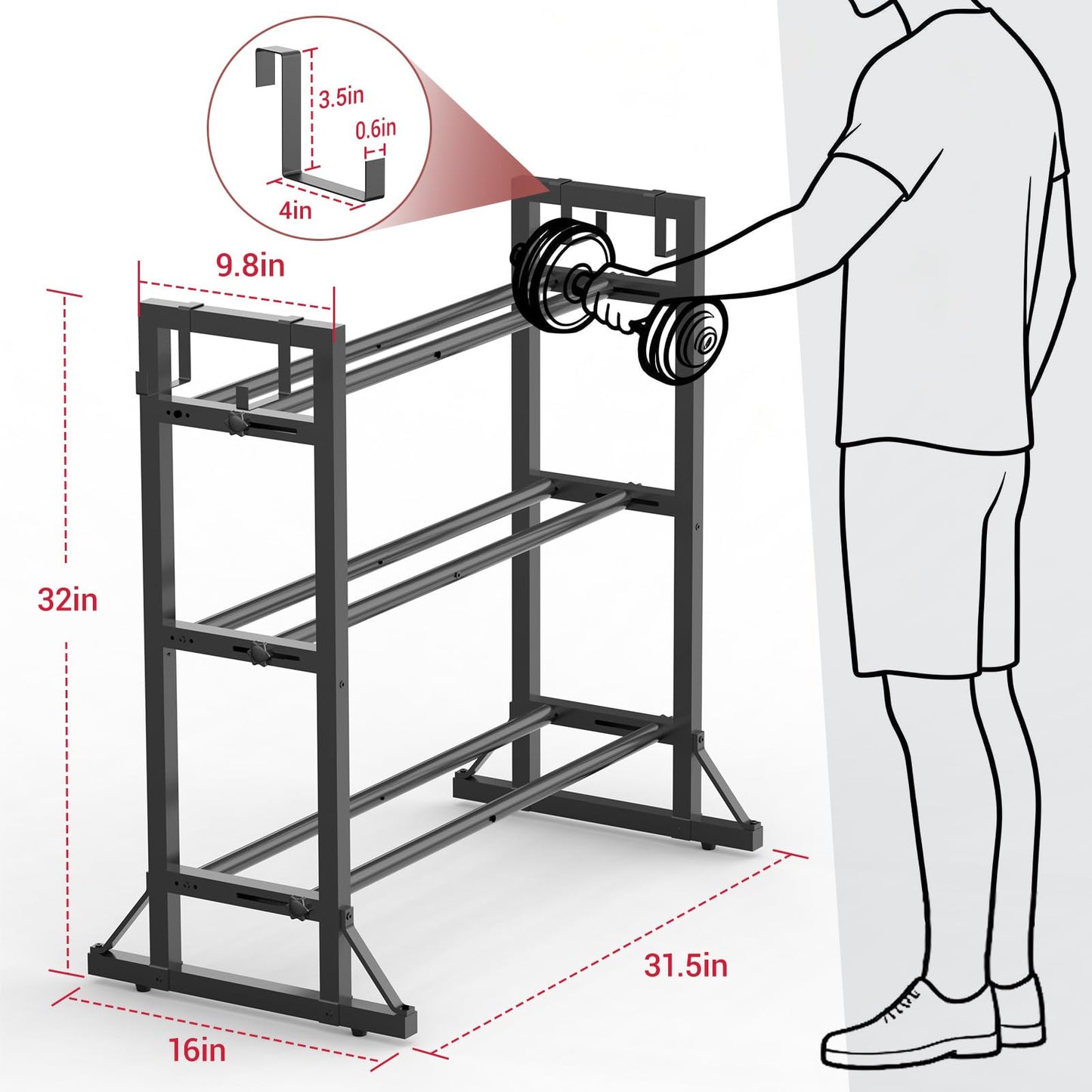 3-Tier Adjustable Dumbbell Rack Stand - Heavy-Duty Carbon Steel Weight Storage Organizer for Home Gym, Easy Assembly, 450 lb Capacity for Dumbbells & Kettlebells(dumbbell rack stand only)