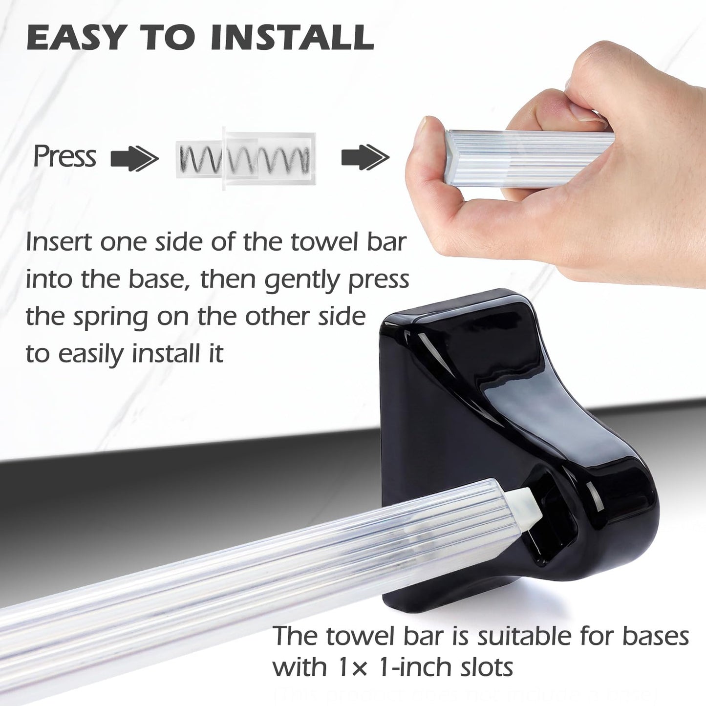 24 Inch Clear Acrylic Towel Bar Replacement Rod for Black Ceramic Holder, Square Spring Loaded Adjustable Insert, Transparent Plastic Bathroom Shower Towel Rack Pole, Cut to Fit, Easy Install