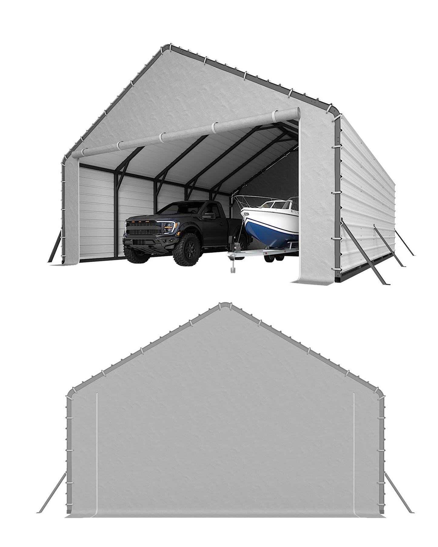 GarveeLife Heavy-Duty PE Enclosure Kit (2-Pack) for Metal Carport - 220gsm Roll-Up Zipper Door Panels for 20x25, 20x20 ft, with Ball Bungees, Gray