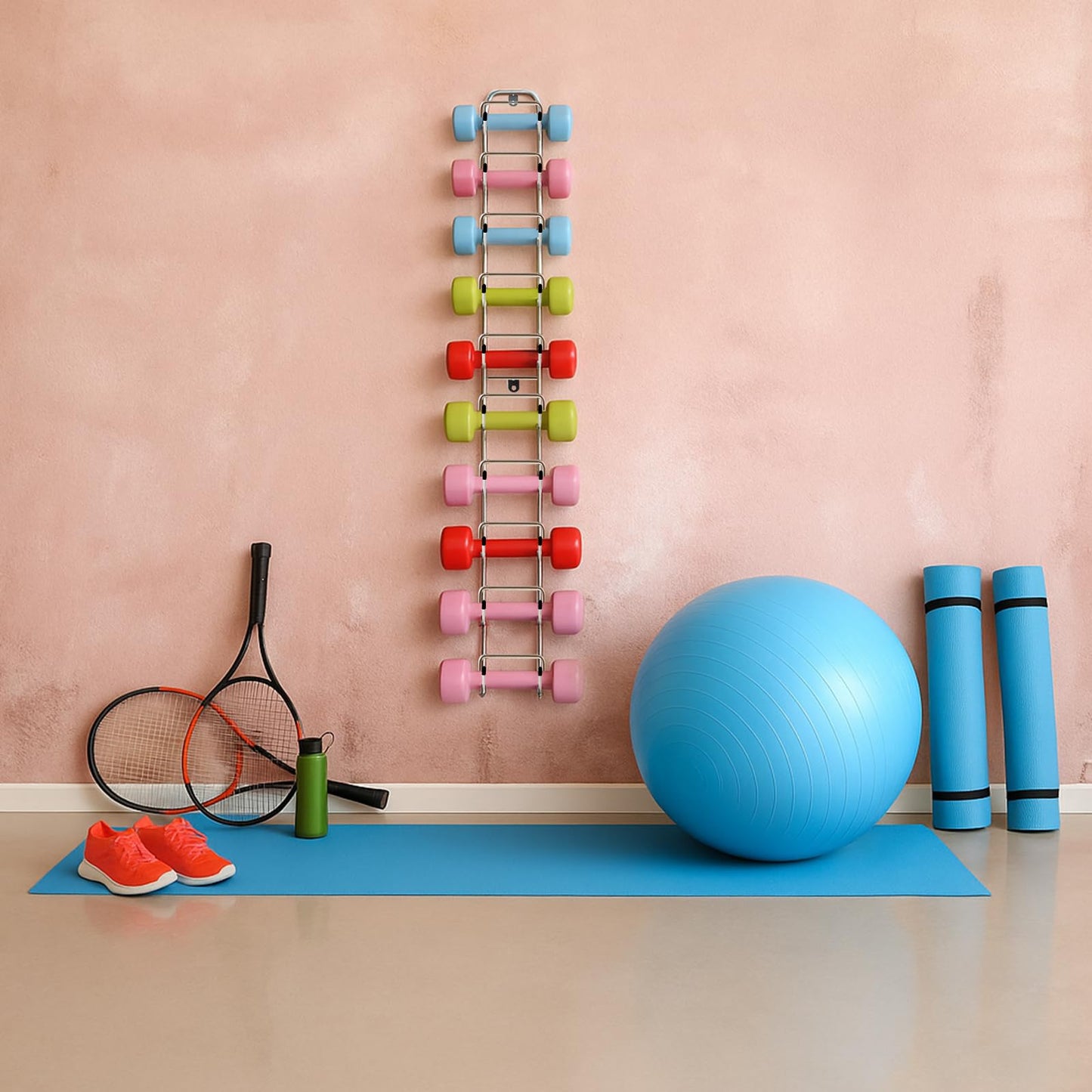 Zonon 48 Inch Dumbbell Wall Rack, Metal Barbell Wall Rack Hanger Organizer 10 Dumbbell Capacity, 120 lb for Space Saving Home Gym Storage Organizer, Hardware Included
