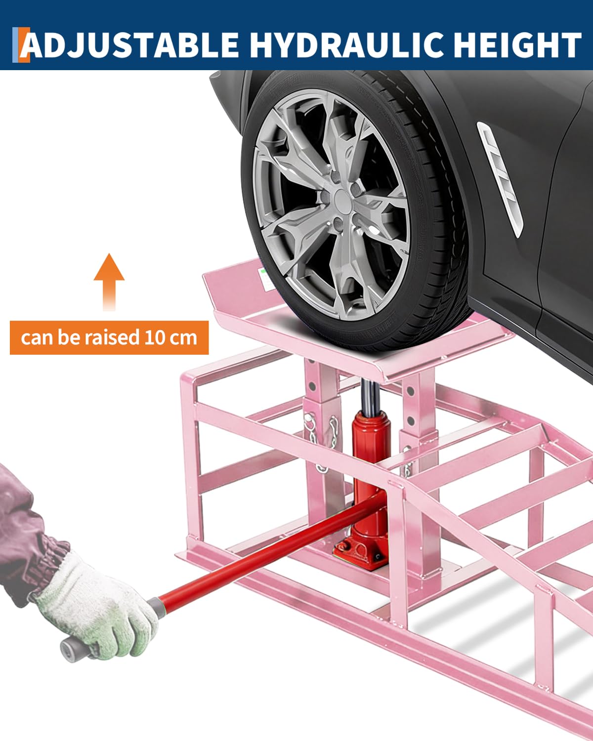Hydraulic Car Ramps 2 Pack, 11000 LBS/5T Heavy Duty Steel Auto Service Ramps, Repair & Maintenance, 9.4"-13.34" High Lift for Truck, Vehicle, SUV, Garage, Oil Changes, Pink