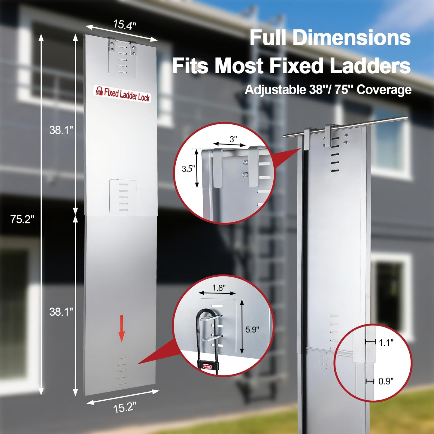 Upgraded 2-Section Anti-Climb Fixed Ladder Safety Guard – Covers 38"-75" Ladder with 2 Locking Mechanisms, Heavy Duty Roof Hatch Access Outdoor Ladder Lockout Safety Device