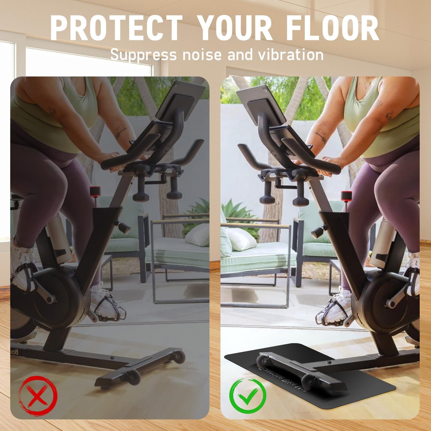 TOBWOLF 2PCS Non-Slip Mat Compatible with Peloton Bike, Concept 2 Rowing Machine, Exercise Bicycle Mats, Treadmill Pad for Carpet & Hardwood Floors, Workout Mat for Bike Trainer, Stationary Spin Bike