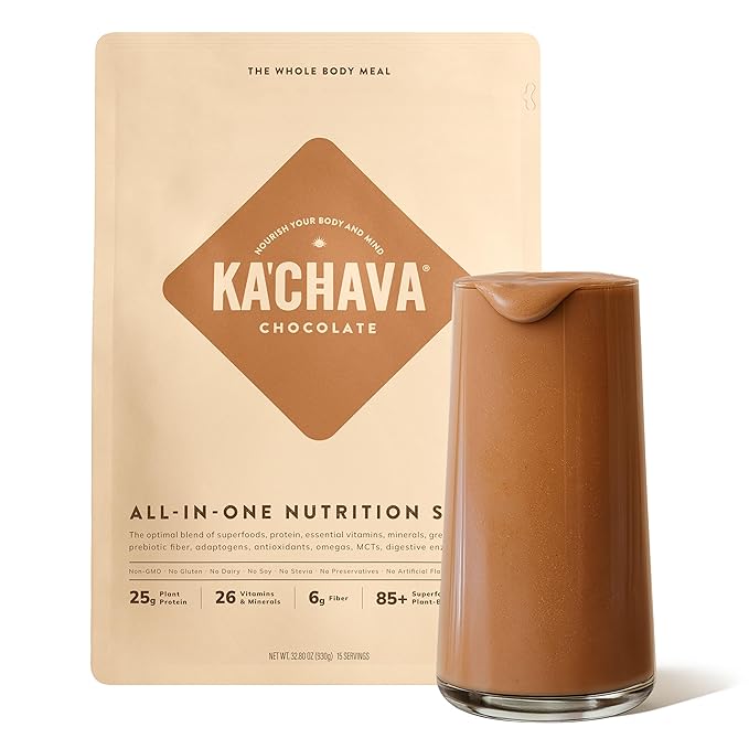 Ka?™Chava Whole Body Meal Shake Chocolate 2 lb ??Vegan Protein Powder with 85+ Superfoods & Greens ??Plant-Based Meal Replacement with Probiotics & Digestive Enzymes ??Gluten & Dairy Free (15 Servings)