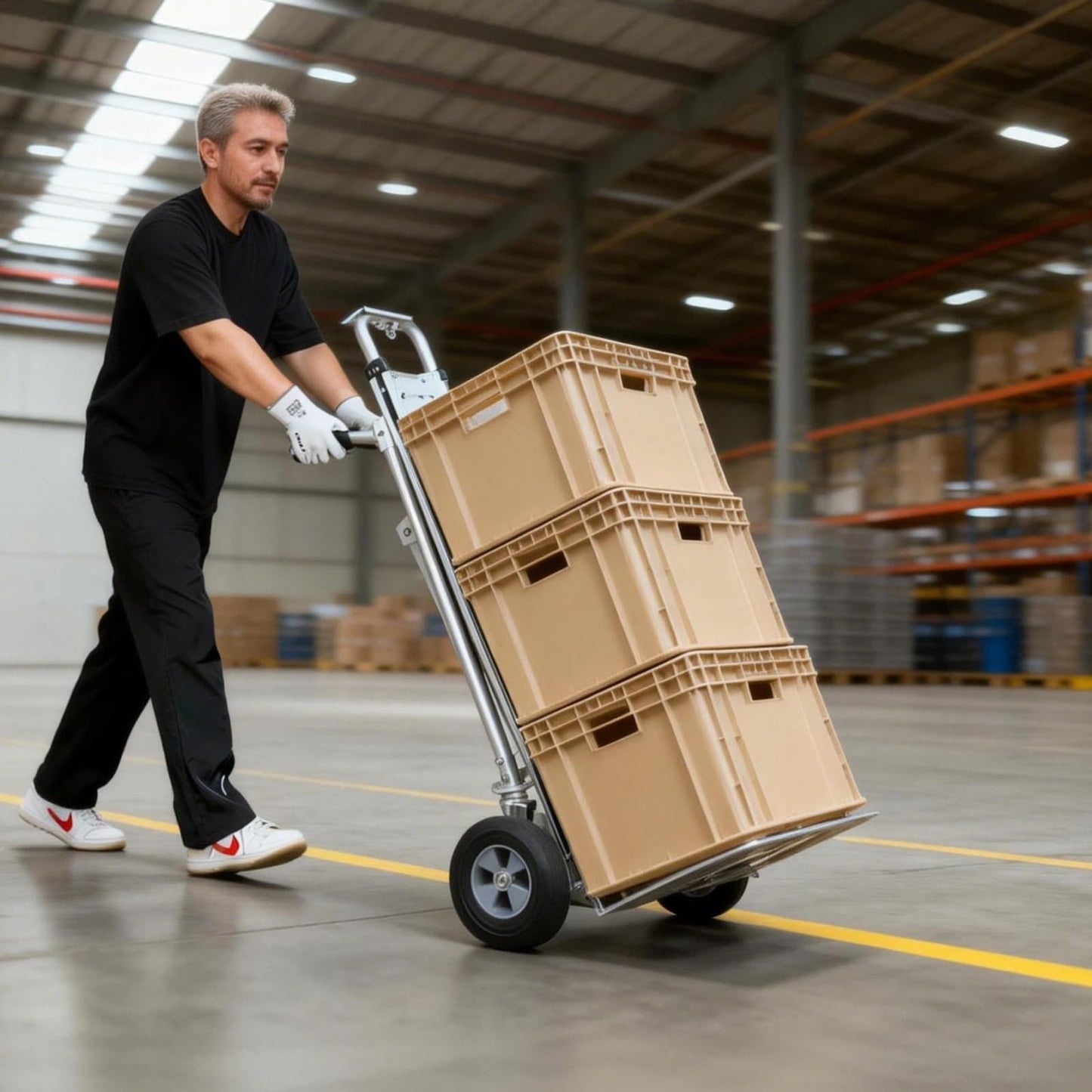 Heavy Duty Convertible Hand Truck – Heavy Duty Aluminum 3-in-1 Dolly, 770 lbs Capacity, 2x10 Solid Rubber Wheels, Folding Nose Extension, Ergonomic Anti-Slip Handle for Easy Transport
