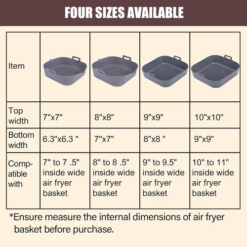 Golden Associate Silicone Liners - Non-Stick Reusable Air Fryer Basket | 2 Pcs, 9" Top Size, 8" Bottom Size