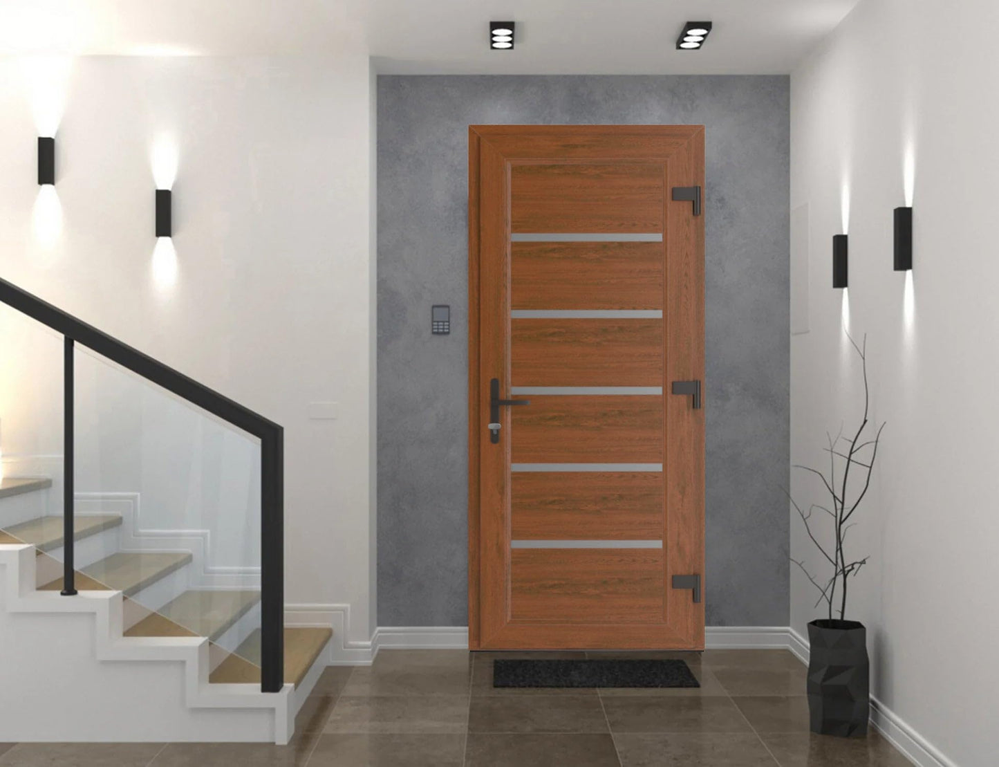 VDOMDOORS Front Exterior Prehung Metal-Plastic Door | Manux 8415 Walnut | Residential Doors Entrance Patio Garage W36 x H80 Left-Inswing