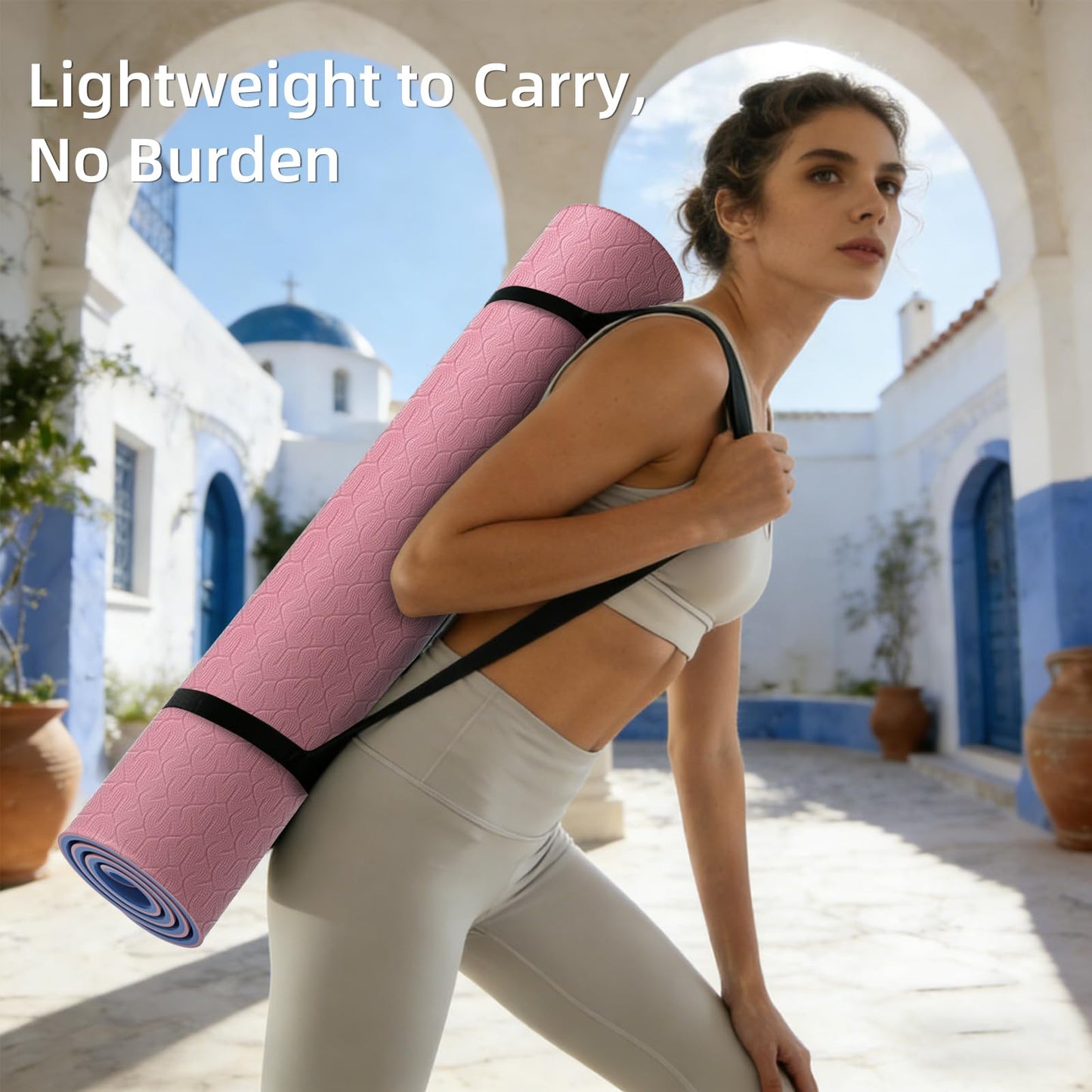 ILILI Yoga Mat Thick Soft Exercise Mat for Home Gym, Anti-Tear Cushioned Mat for Men Women, 76"x32.7"x0.35" for Stretching, Pilates(Pink + Dark Blue)