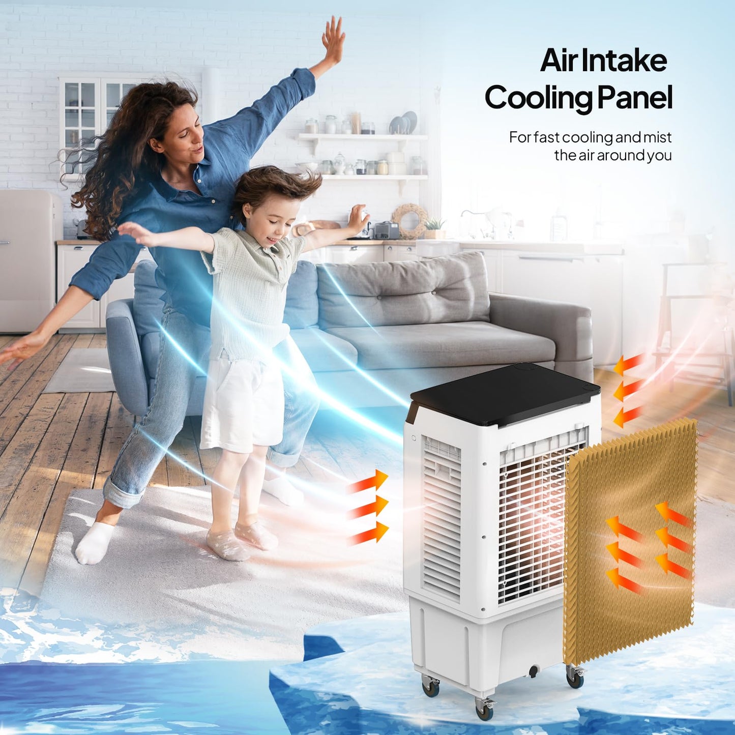 ROVSUN 2300CFM Portable Air Cooler, 7.9Gal/30L Evaporative Swamp Cooler, 3-IN-1 Cooling Fan with Remote Control, 12H Timer & 4 Ice Box, 3 Speeds, Humidifying Oscillating Fan for Indoor or Outdoor