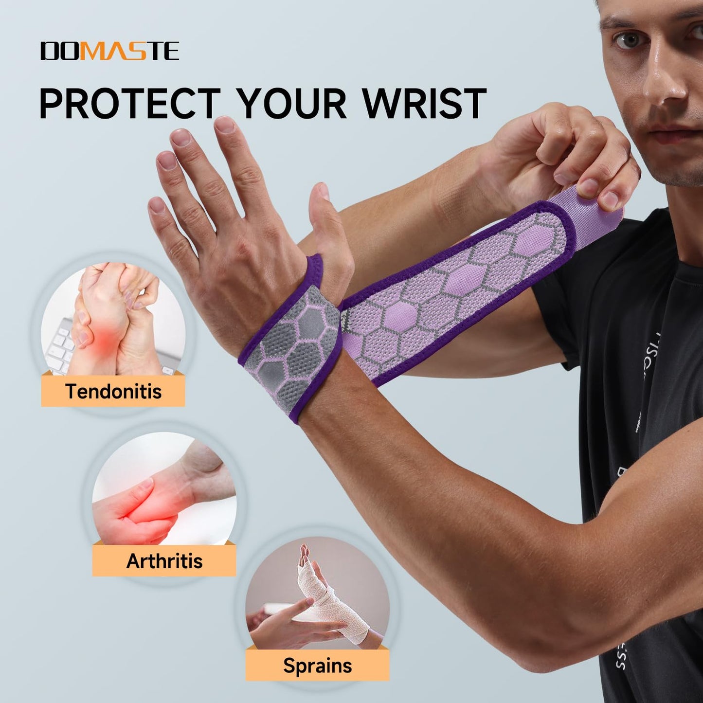 Domaste Sport Slim Wrist Wrap - Wrist Brace for Carpal Tunnel, Neoprene-Free Compression Wrist Support for Workout, Adjustable Wrist Guards Fit Right Left Hand (Saruk Grey, Pack of 1)