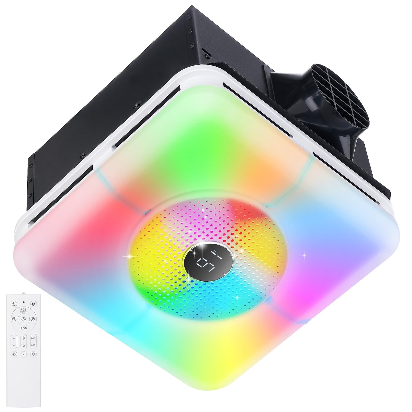 TOYOUSEA Bathroom Exhaust Fan with Light, 240 CFM Ventilation Fan with 3 Dynamic Light, 7 RGB Modes, 3 Color 3000K-6500K Temperatures Nightlight,Remote,13 IN Panel,Mounting Opening 11.8IN