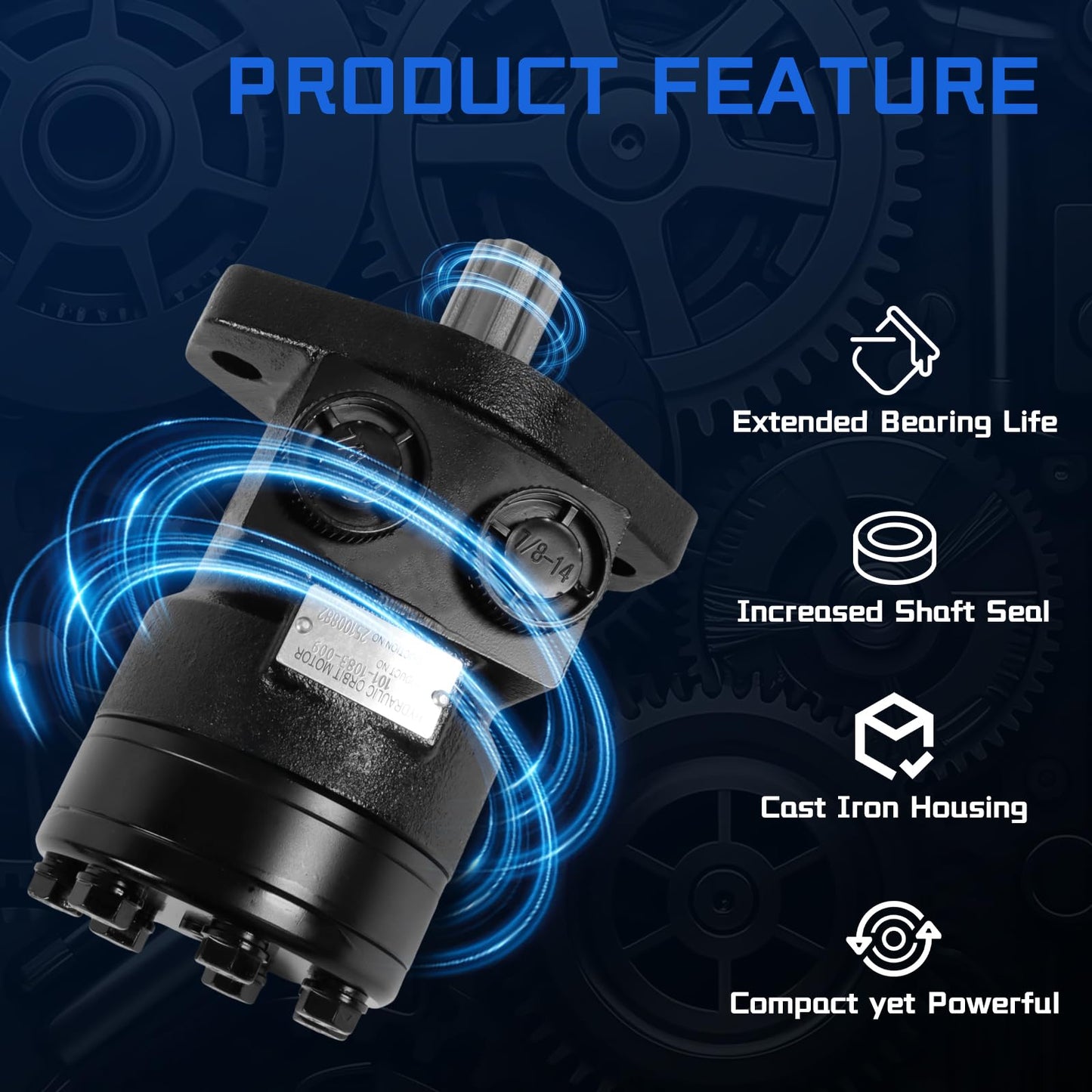SINOCMP 101-1083-009 Hydraulic Motor Replacement for Char-Lynn H Series, 2-Bolt SAE-A Mount SAE 6B Splined Shaft SAE O-Ring Ports, Low Speed High Torque for Construction Agricultural Machinery