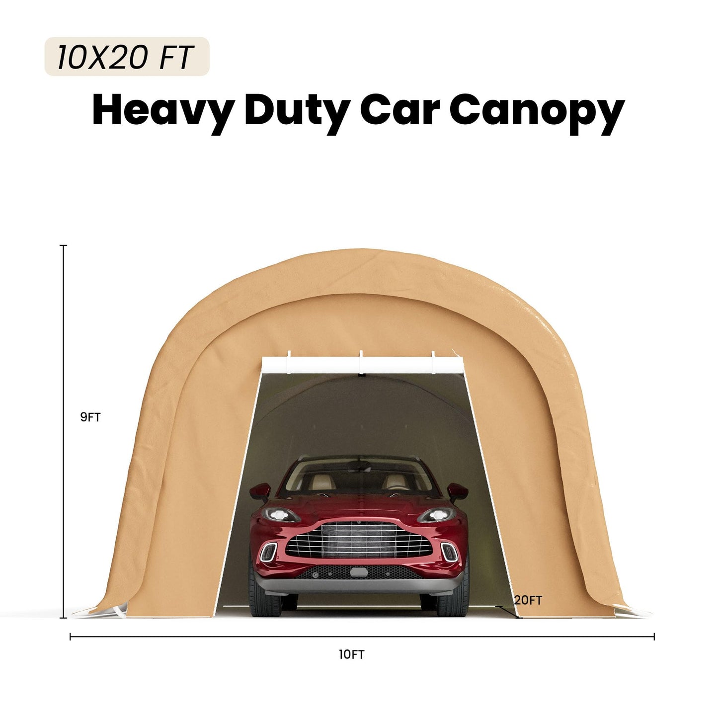 COSIEST 10'×20' Storage Shelter Outdoor Round Carport, Heavy-Duty Garage Canopy with Dual Roll-Up Doors Weatherproof PE Cover, Multi-Purpose Vehicle/Tractor Shed for Backyard/Driveway/Farm(Beige)