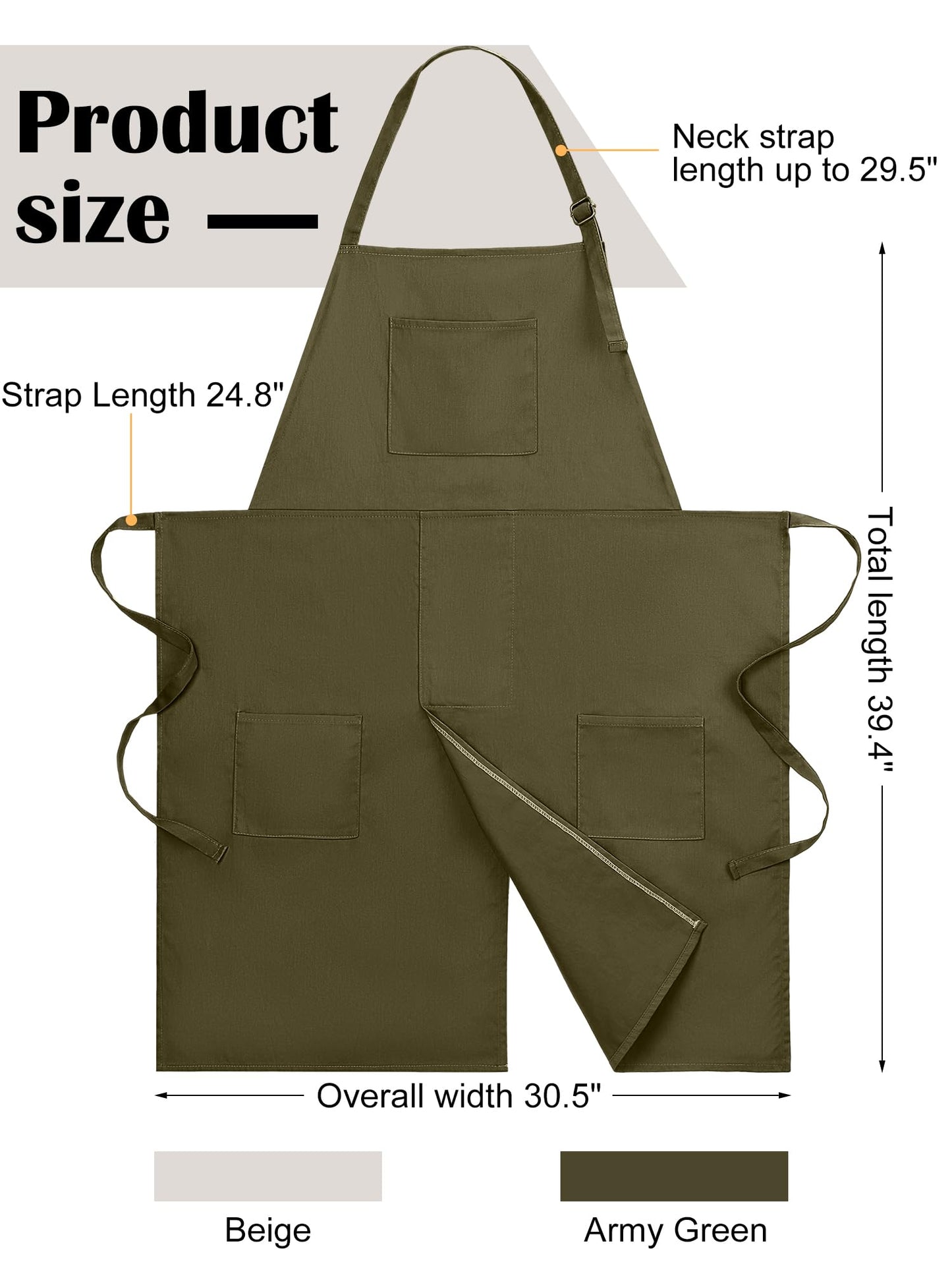 Breathffy 2 Pcs Pottery Apron Split Leg Adjustable Ceramics Apron with 3 Pocket Pottery Smock for Women Men Ceramic Wheel DIY(Sage Green, Beige)