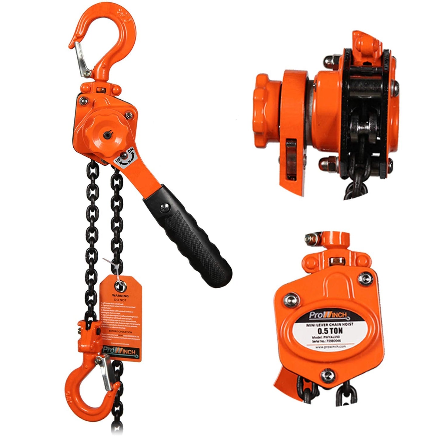 Prowinch 1/2 Ton Mini Lever Block Chain Hoist Ratchet 1000 lbs Load Capacity Chain Puller 5 ft. G80 Chain