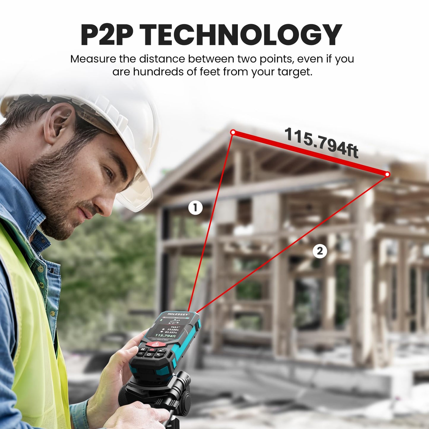 MILESEEY 330Ft Outdoor Laser Measure with Camera Viewfinder, Includes Adjustable Aluminum Tripod with Portable Handle and Protection Case for Protection and Organization