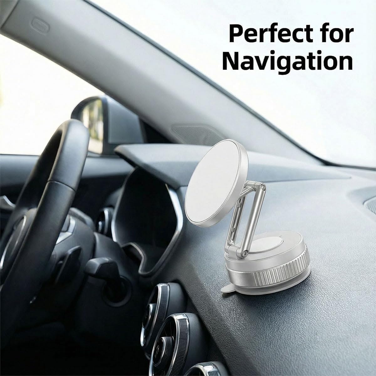 Craedli 360 Vacuum Magnetic Phone Holder for Car, Adjustable Suction Cup Car Dashboard Phone Mount, Universal Foldable
