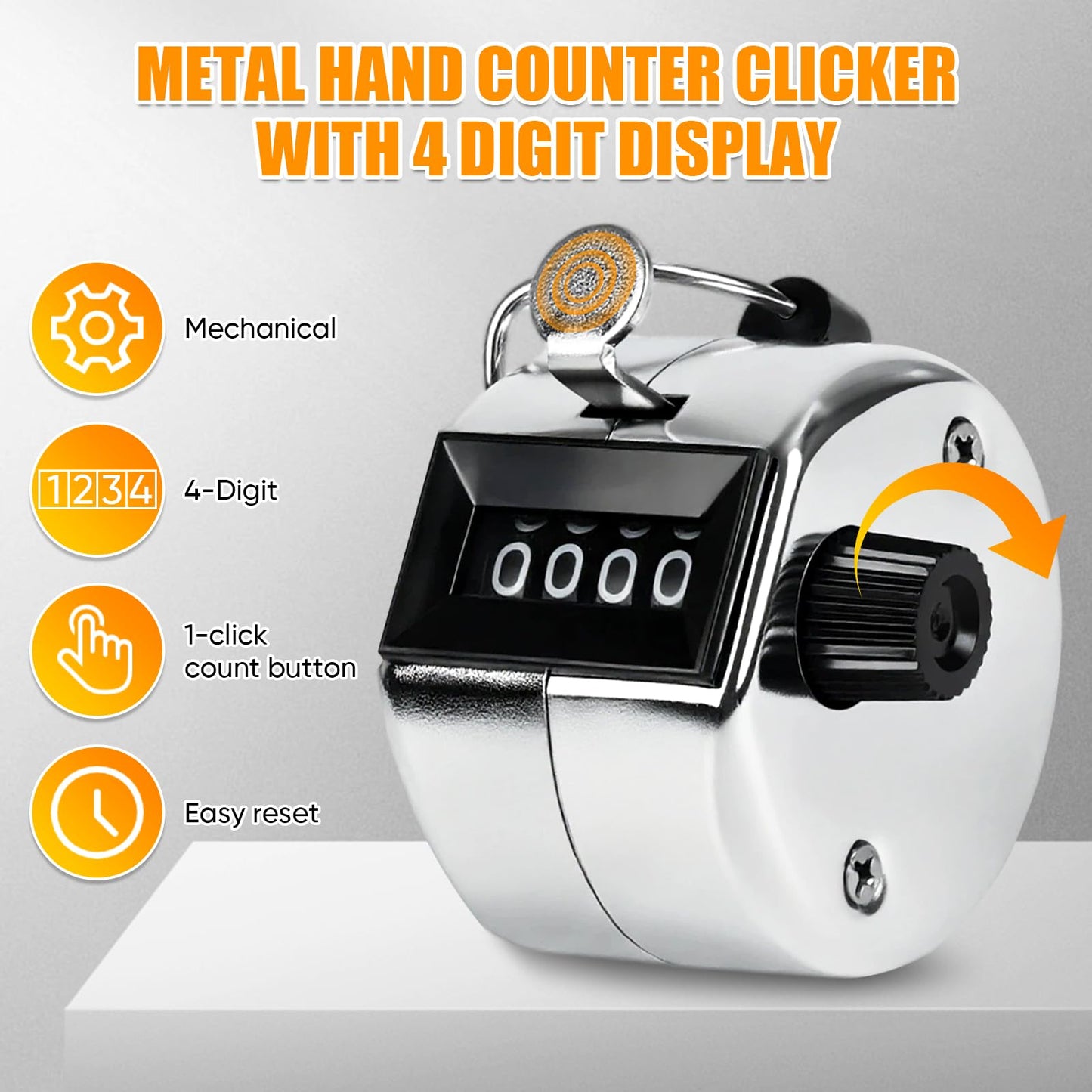 LKbeuuu Metal Handheld Tally Counter, Clicker Counter with 4 Digit Display, Hand Mechanical Counter for Counting, Golf, Baseball, Knitting, Coaching, Fishing and Laps