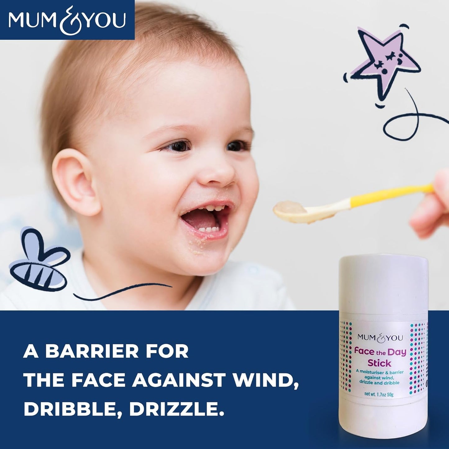Mum & You Baby Face The Day Stick with Sunflower & Coconut Oils, Beeswax & Shea Butter for Natural Skincare. Protect
