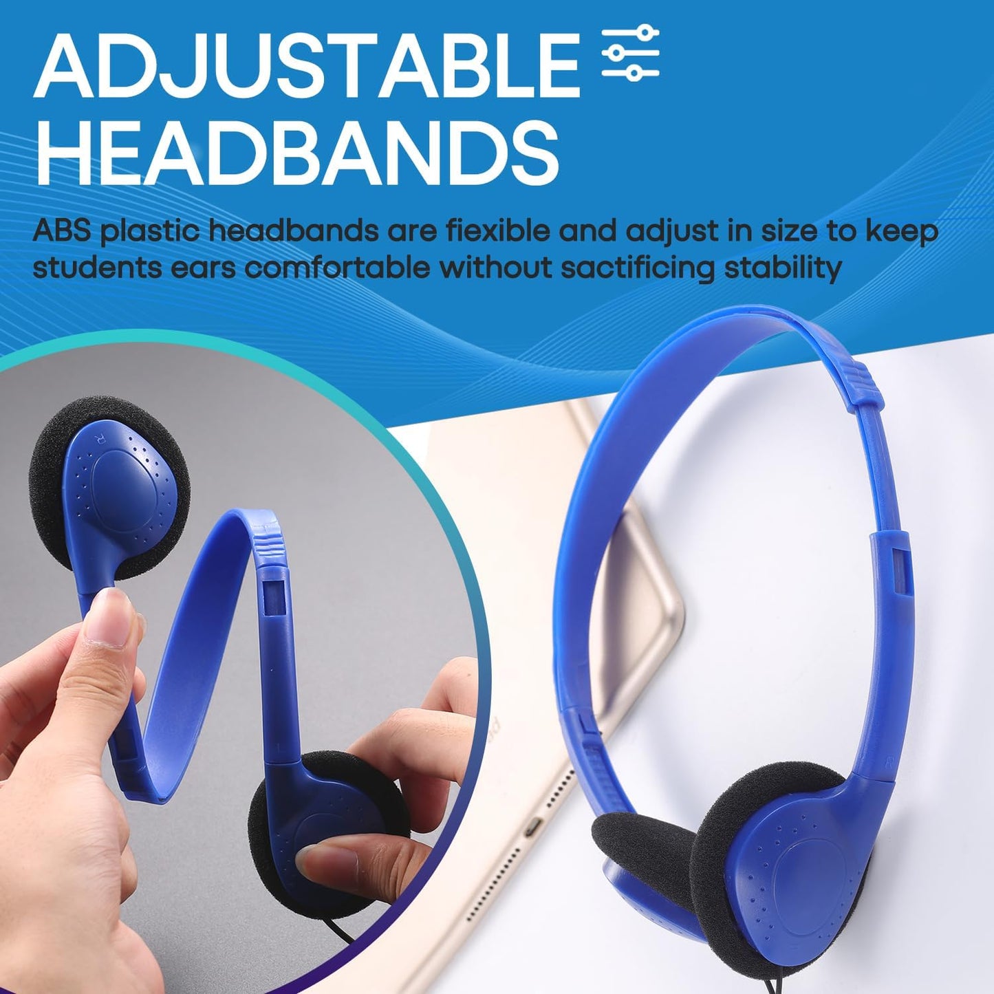 12 Pack Set 3.5mm 12 Pack) Classroom Headphones Bulk Class for School Students Kids and Adult -Sturdy Wired Plug (Blue