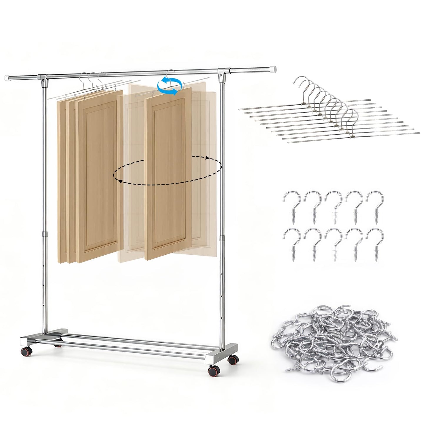 Mitoltpoci 40 Pack S Hooks Sharp Tip Lock Hooks for Powder Coating Bundle with Cabinet Door Painting Hanger System with Drying Rack – Includes 10Pack Metal Hangers with 50 Zinc Screws