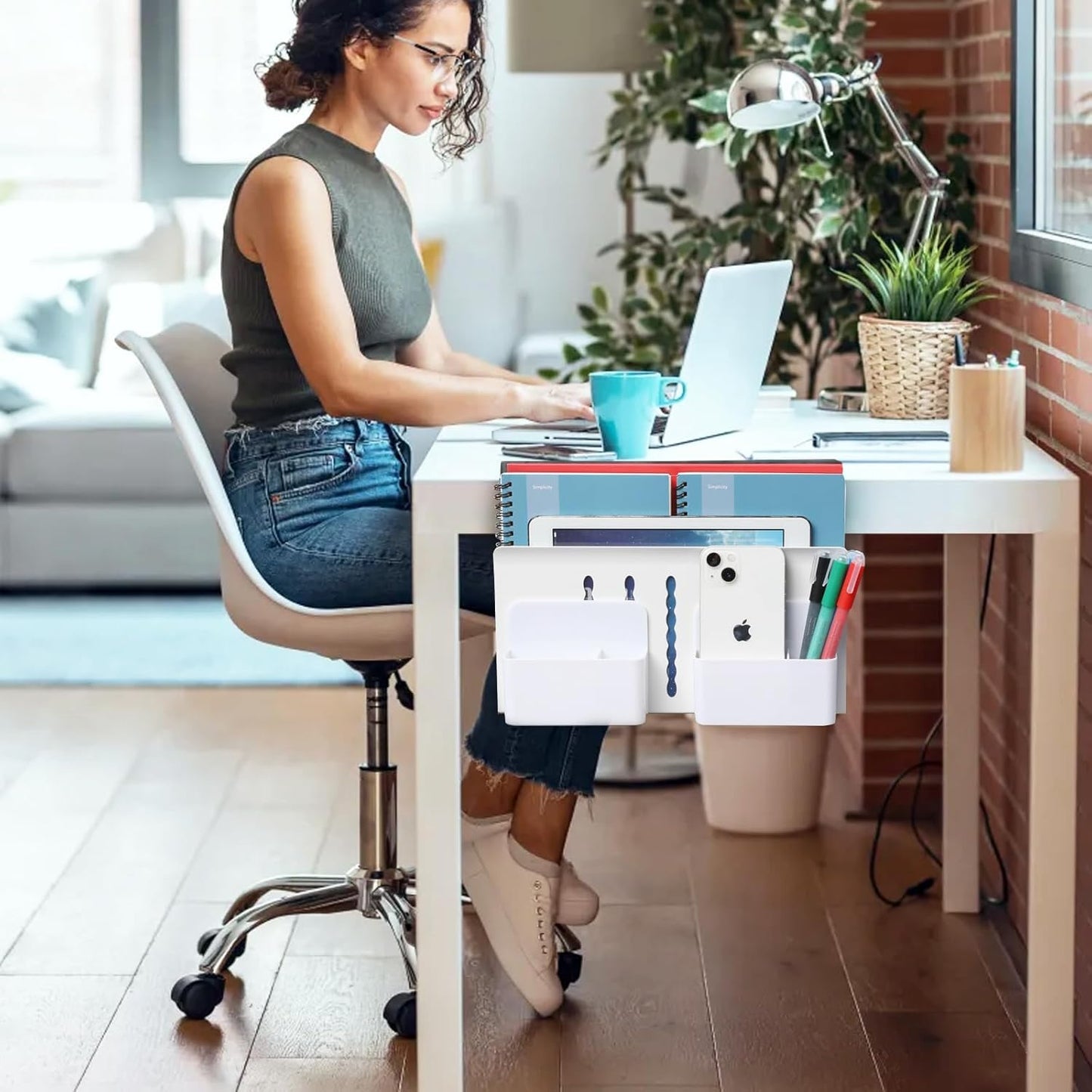 22 Lbs MAXECHO Desk Side Storage, Under Desk Laptop Mount, Table Side Hanging File Organizer, No Drill Clamp On Cable
