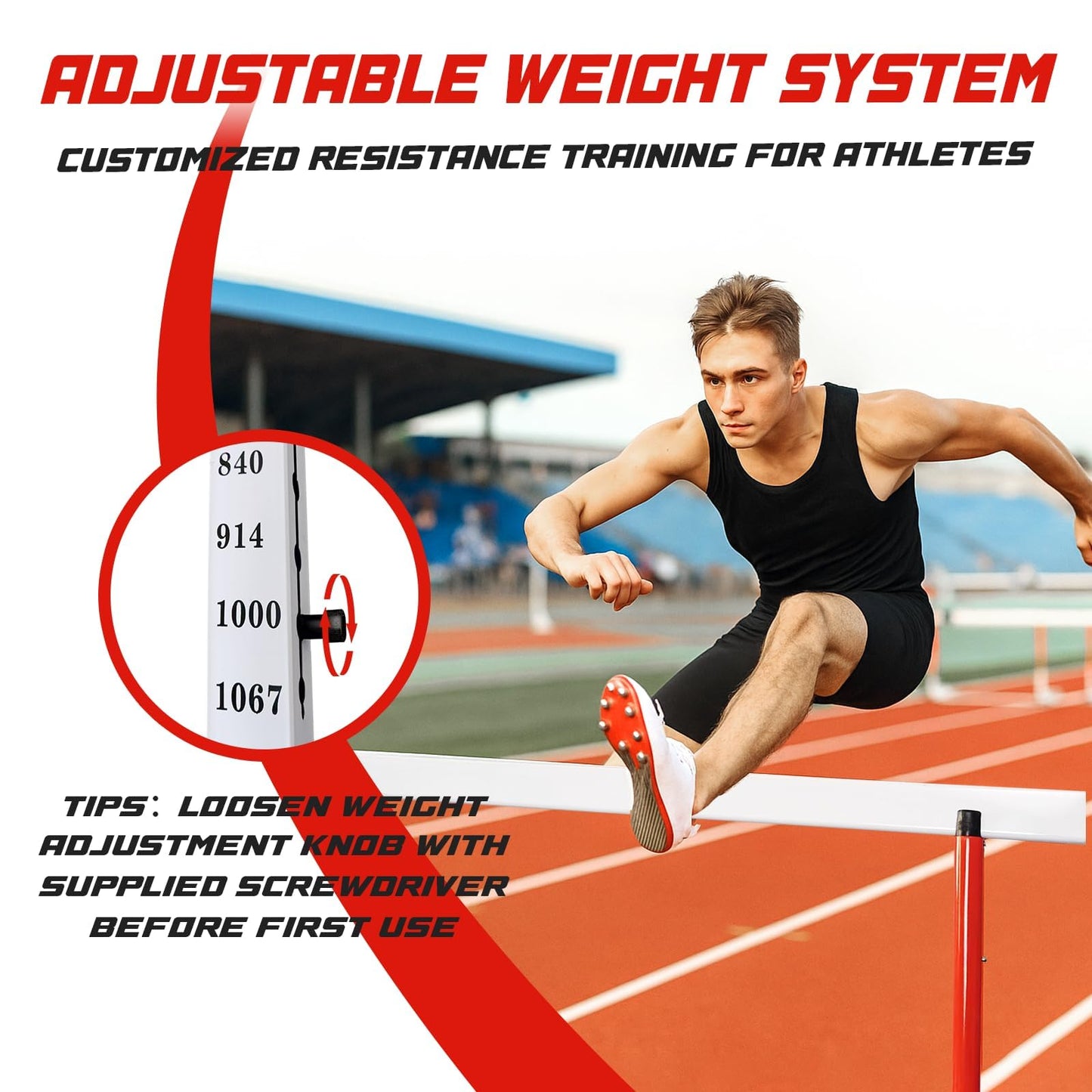 DRKSBESTO Adjustable Track and Field Hurdles Height Sports Training Hurdle with Counterweight Heavy Duty Track and Field Equipment Practice Training from 30 to 42 Inch for Athletes Adults(2 pcs)