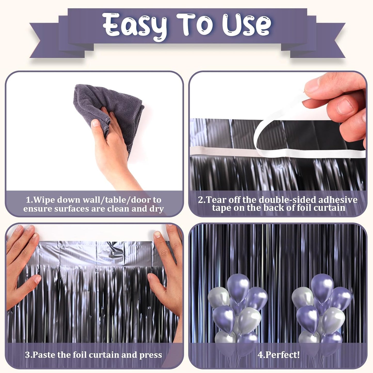 Voircoloria Matte Blue Foil Fringe Curtains - 3 Pack 3.3 x 8.2 ft Tinsel Streamers for Parties | Perfect for Graduation & Birthdays