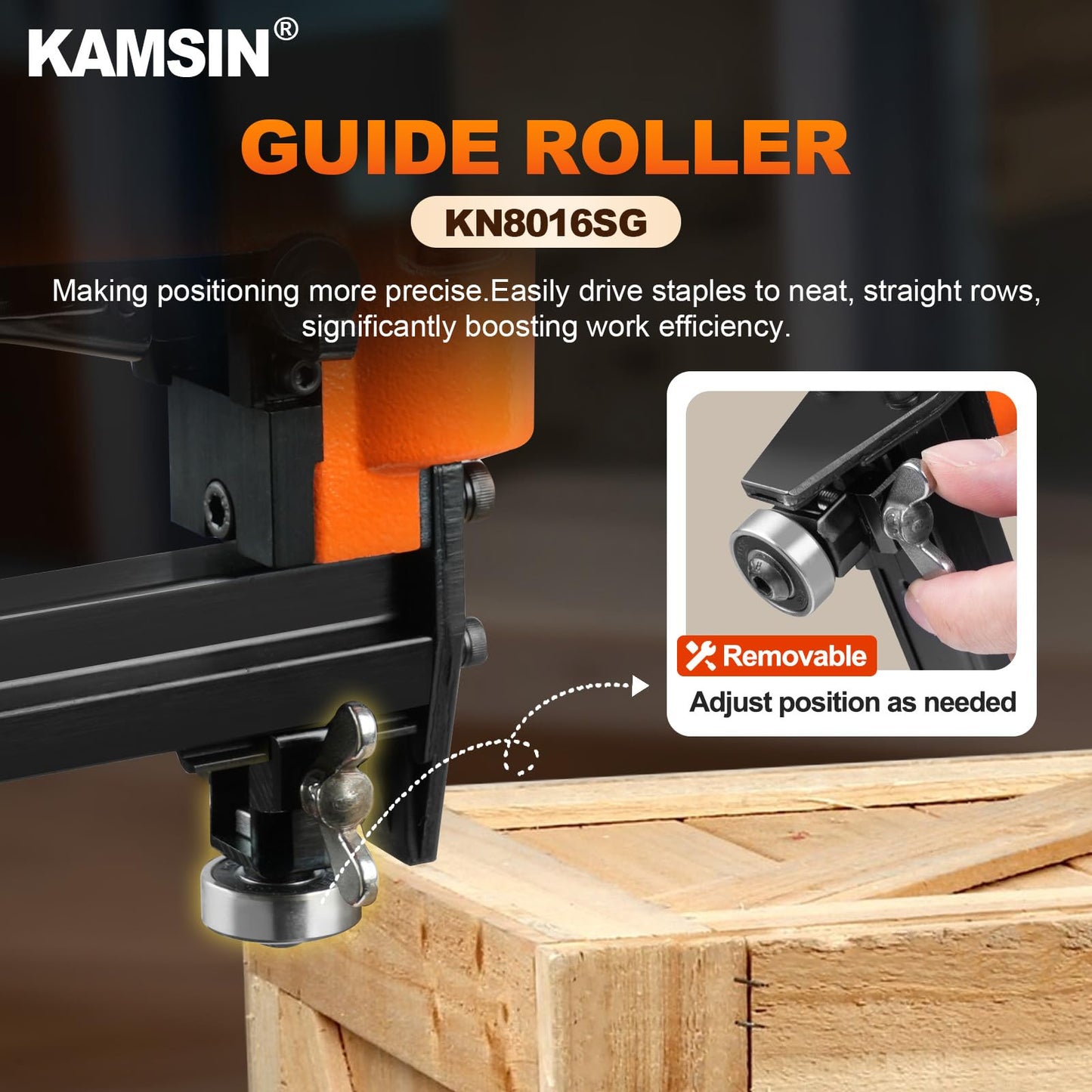 KAMSIN KN8016SG 21 Gauge Pneumatic Upholstery Stapler Continuous Firing with Guide Roller, 1/2'' Crown Staples, 1/4'' - 5/8'' Length, Air Power Upholstery Staple Gun for Furniture and Fabric