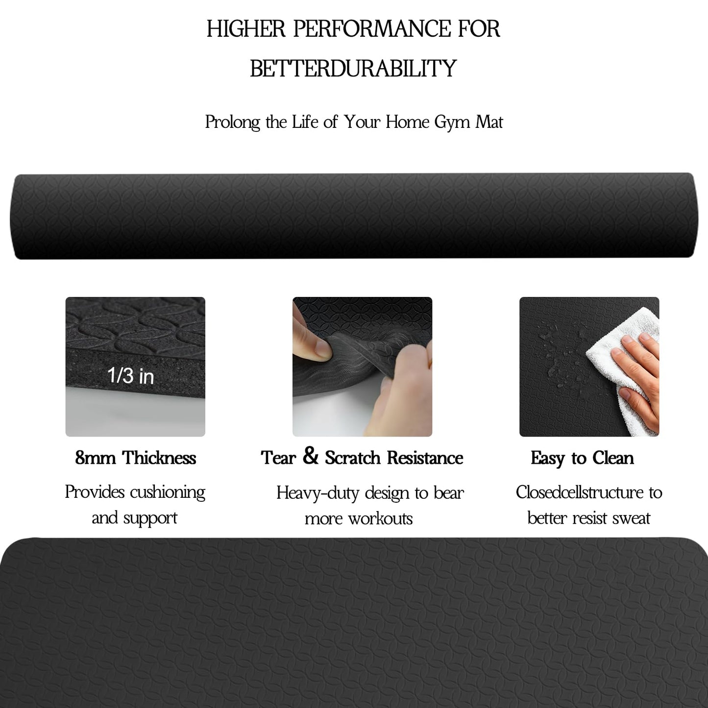 VTORY Extra Large Yoga Mat 6'x 4'x 8mm (1/3in) Thick Exercise Mat for Men and Women, Non-Slip, Durable Workout Mat for Home Workout, Yoga, Pilates, Stretching (Black)