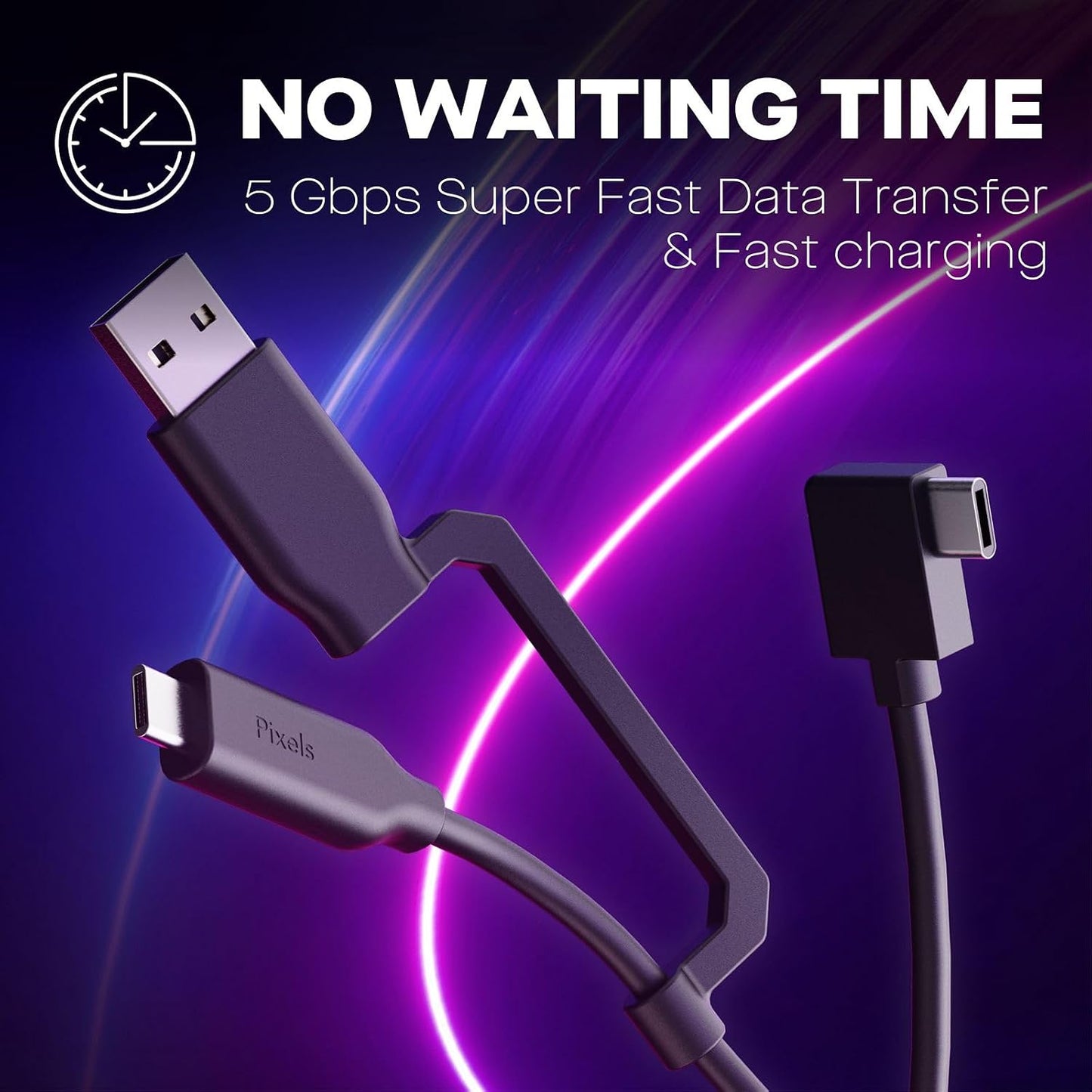 2-in-1 3A/5.0 (3ft, MP Mobile Pixels Cable, Laptop Monitor Cable, Right Angle USB A/C Cables, Gbps Durable, Flexible