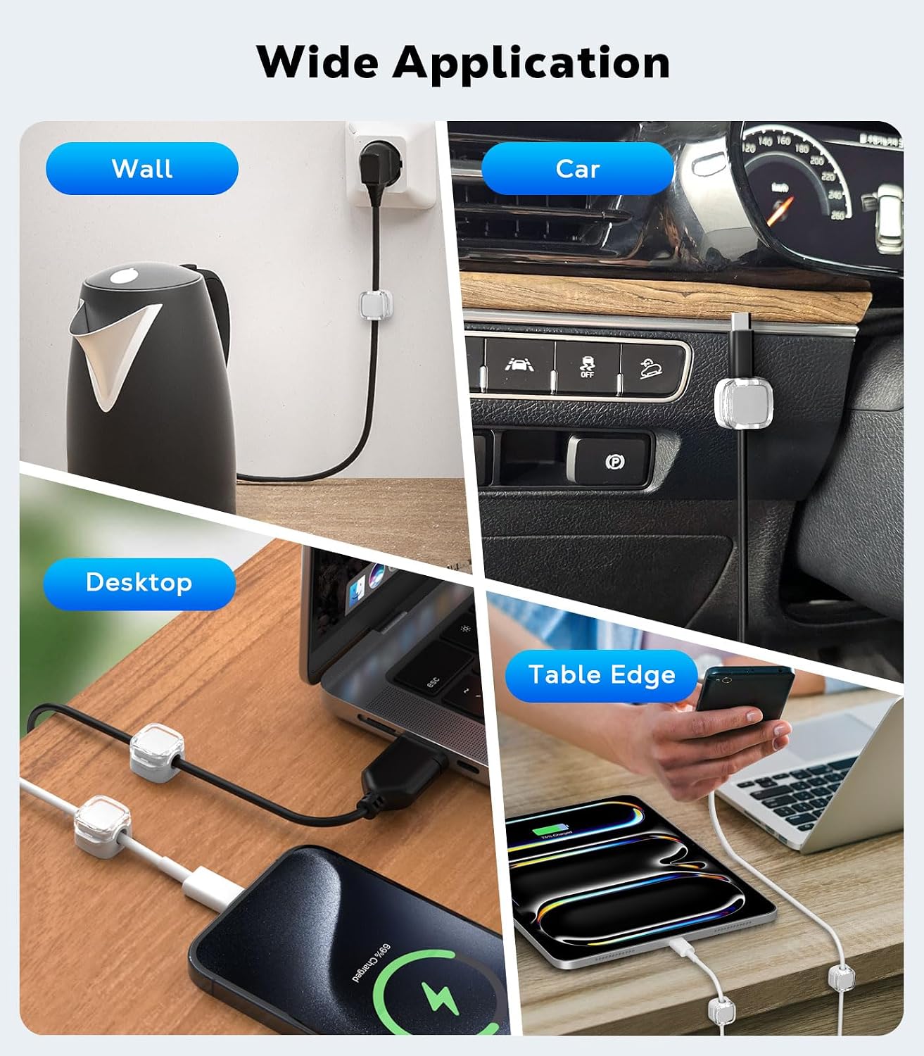 MoKo 6 Pack Magnetic Cable Clips, Under Desk Cable Management, Adhesive Magnetic Cord Holder, Magnetic Cord Organizer