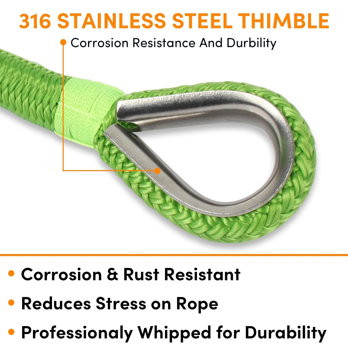 Anchor Rope 100 ft X 1/2 inch, Double Braided Anchor Line, Boat Rope with Stainless Steel Thimble and Shackle for Boating, Anchoring, Mooring, Pulling (Green)