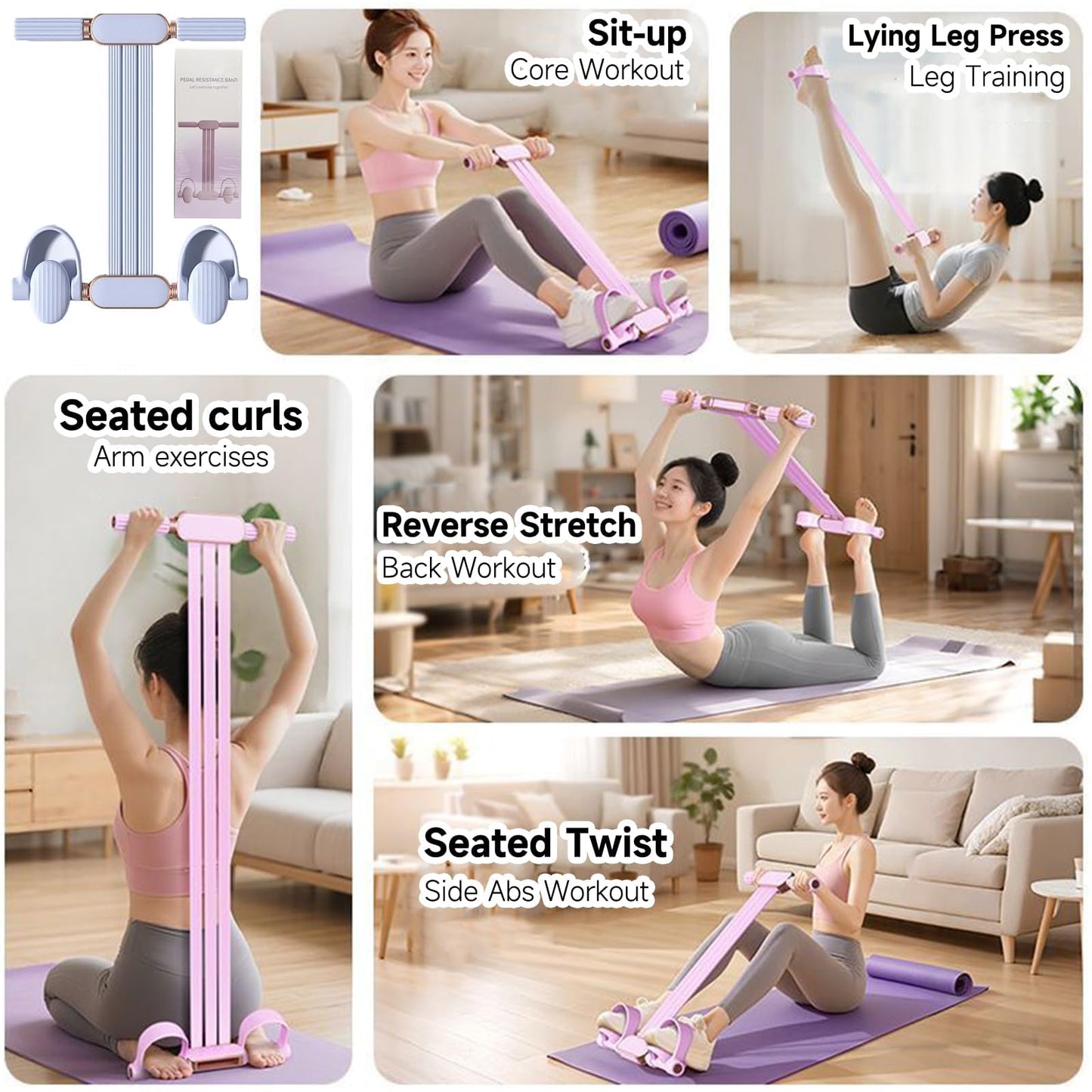 Foot Pedal Resistance Band - 3-Lvl Adjustable Multifunction Tension Rope, Solid Latex Tension Band Stirrup Puller, Suitable for Slimming, Stretching, and Rehabilitation Exercises (Pink)