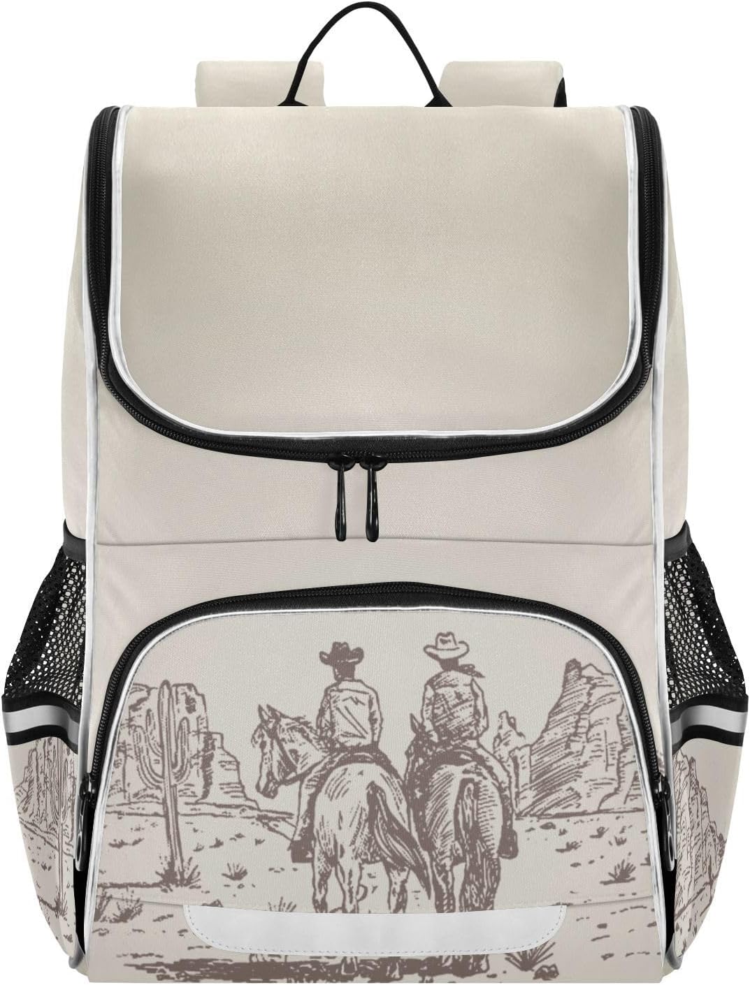 Backpack Western Desert Cowboy with Reflective Strip for Kids Boys Girls Elementary School Bag Removable Chest Strap