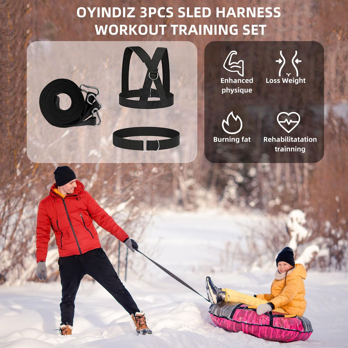 OYINDIZ Sled Workout Equipment, Harness Set for Training Outdoor, Tire Pulling Fitness Resistance Full Body Physical Exercise Football Men and Women