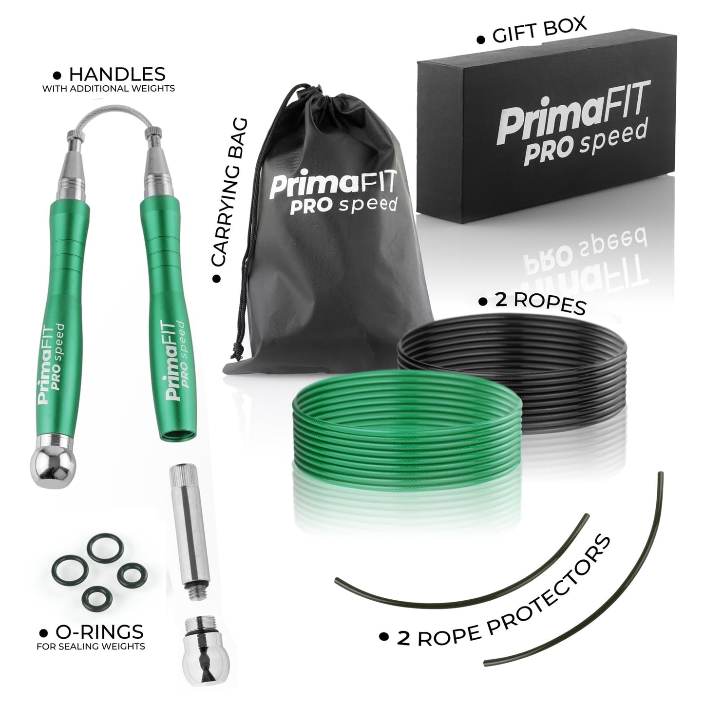 PrimaFIT Jump Rope Pro Speed Skipping Rope Adjustable Adult Jumping Rope Weighted Aluminium Handles for Double Dutch Boxing Workout Crossfit Exercise Fitness Spare Cable Weights Protectors Carry Bag