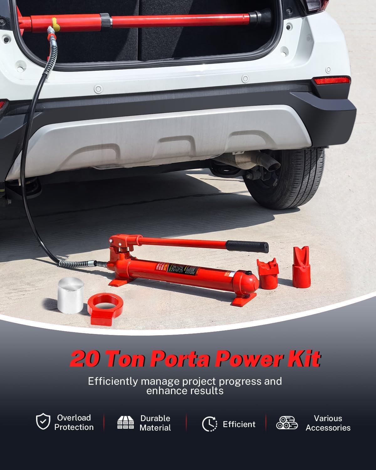 20 Ton Porta Power Hydraulic Jack Kit with Steel Case – Heavy Duty Hydraulic Ram Set for Auto Repair, Truck & Equipment Maintenance, 17-Piece Kit with Carrying Case, 44,000 Lbs Capacity, Max Lift 5.1"