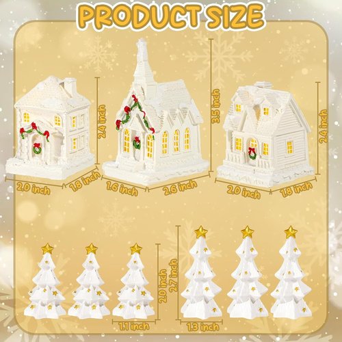 Bbiamsleep Christmas Mini Village Set - 9 Pcs White Resin Houses & Trees for Festive Home Decor