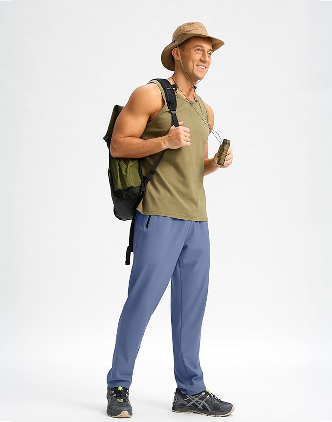 Pudolla Men's Lightweight Hiking Pants Quick-Dry Outdoor Sweatpants with Zipper Pockets for Casual Travel Athletic Workout