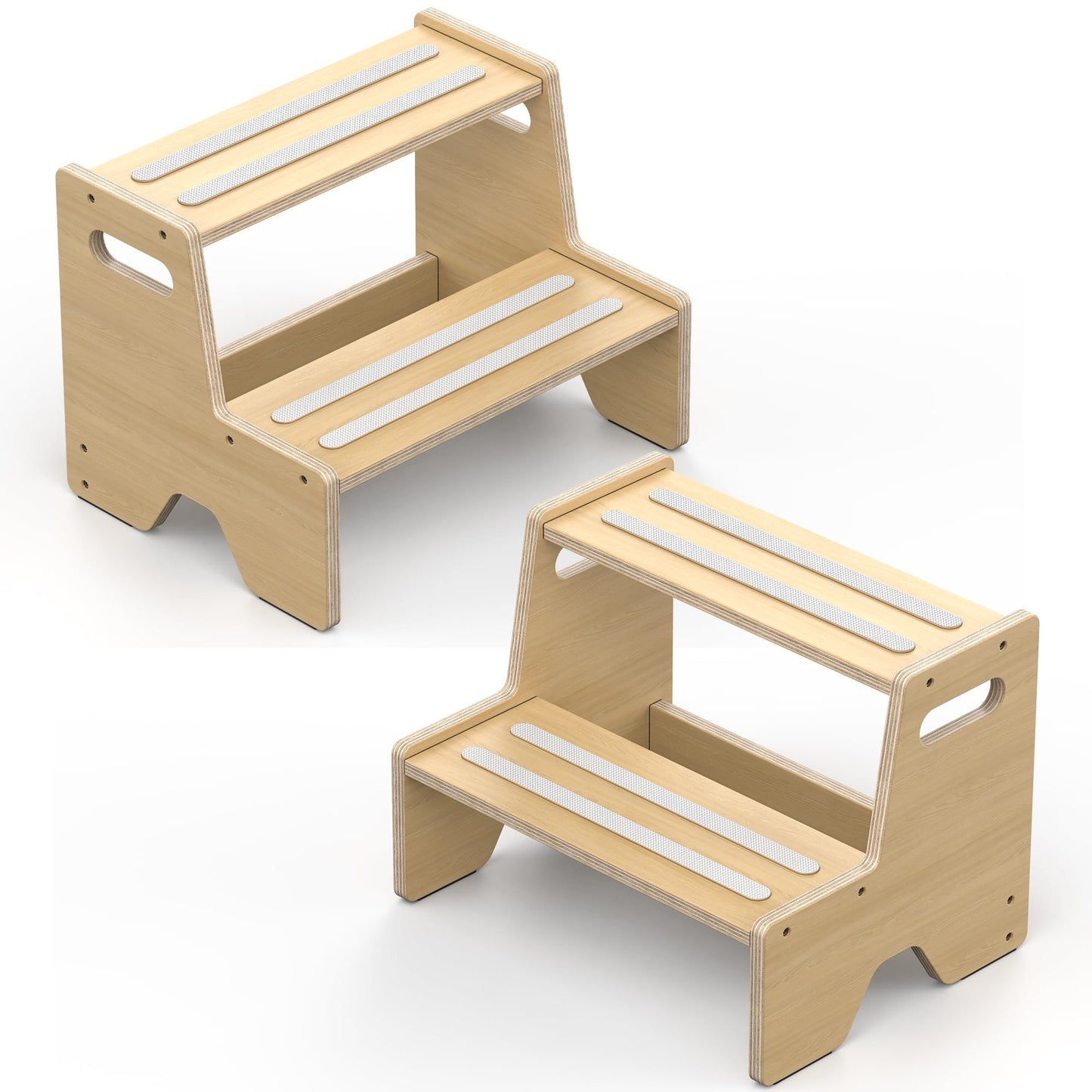 Uiirvdy Step Stool for Toddler, Sturdy Wooden 2-Step Stool with Anti-Slip Surface and Pads for Barthroom, Kitchen, Bedroom, Toilet, and Potty Training - 2 Pack