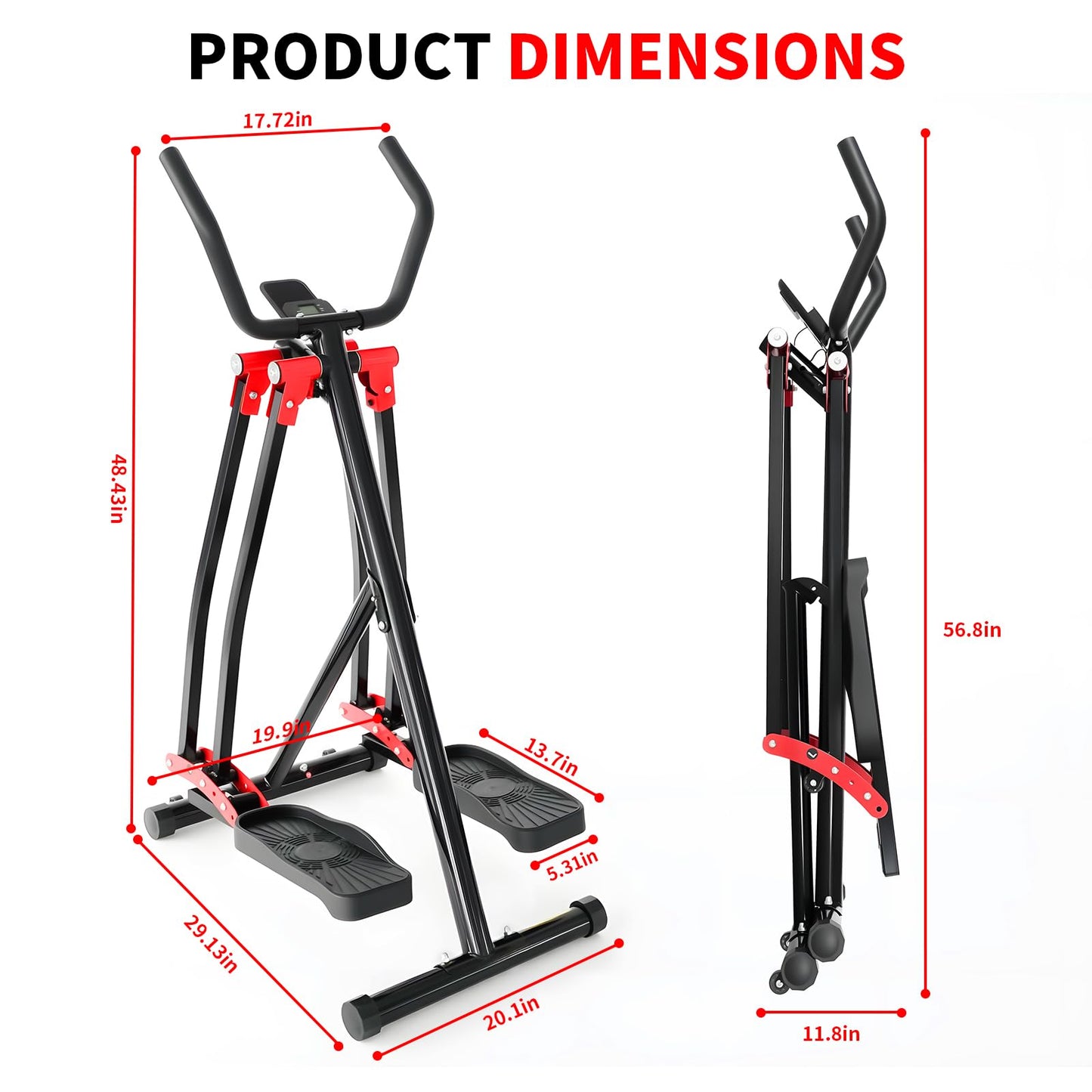 HOWHAI Air Walker Exercise Machine, 30" inch Stride Space Walker Elliptical Trainer for Home Use, Low-Impact Elliptical Cross Trainers Compact Steppers for Men and Women Full-Body Cardio & Leg Toning