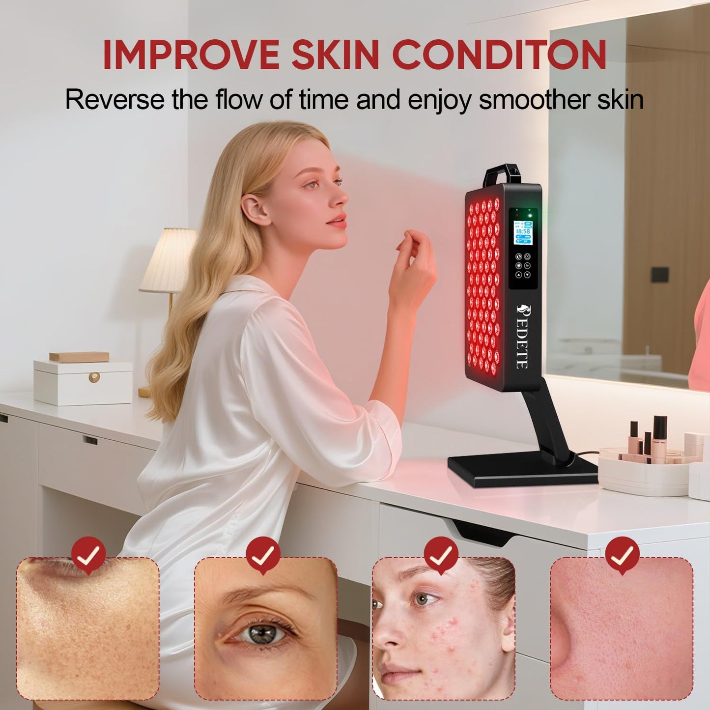 Red Light Therapy for Face and Body, 630nm 660nm 810nm and 850nm Near Infrared Light Therapy Panel, 70 Dual Chip LEDs, High Power LED Light Therapy Device for Skin Care, Sleep, Pain Relief. M70
