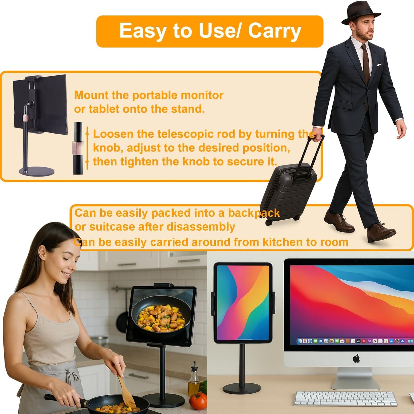 FeeLazy 15.6 inch 18.5 inch FL12C Portable Monitor Stand Tablet Stand for Desk Kindle Holder with Metal Disk
