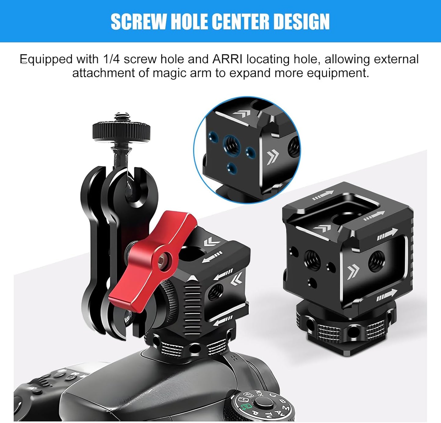 3 1/4"-20 Port Cold Shoe Mount Adapter with Thread for Camera Cage Flash LED Monitor Microphone, Aluminum Camera Triple