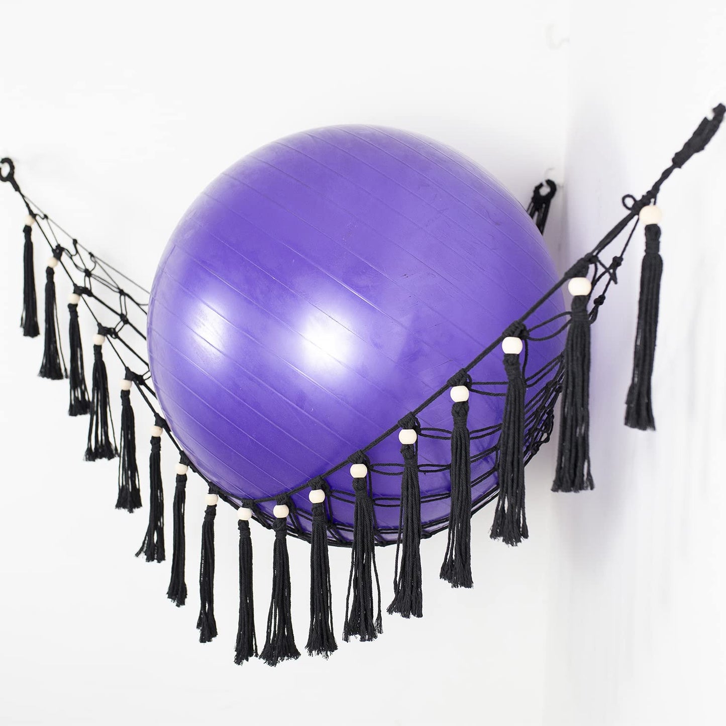 Diocos Exercise Ball Holder Wall Mounted Yoga Ball Rack Corner Hanging Net or Hammock for Fitness Ball,Balance Ball, Stability Ball Shelf for Yoga Studio and Gym